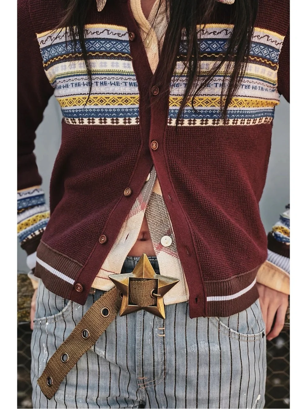 Free People Bohemian Grunge 90s Zoa Star Buckle Hip Belt Medium Large NWT